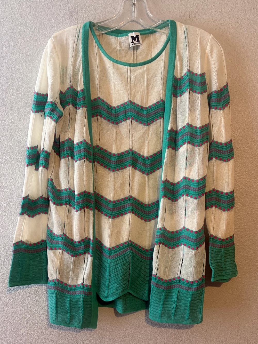 M Missoni Green & white Patterned Knit cardigan and top set